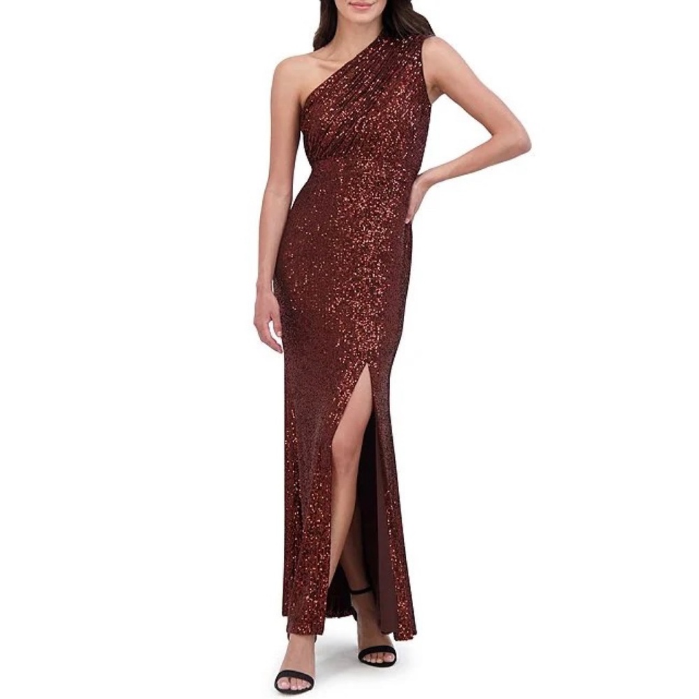Vince Camuto Sequin One-Shoulder Dress, Wine, Size 6
